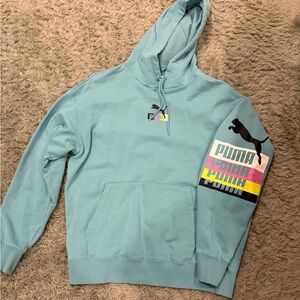 PUMA Men's Teal Hoodie with Multicolor Logo